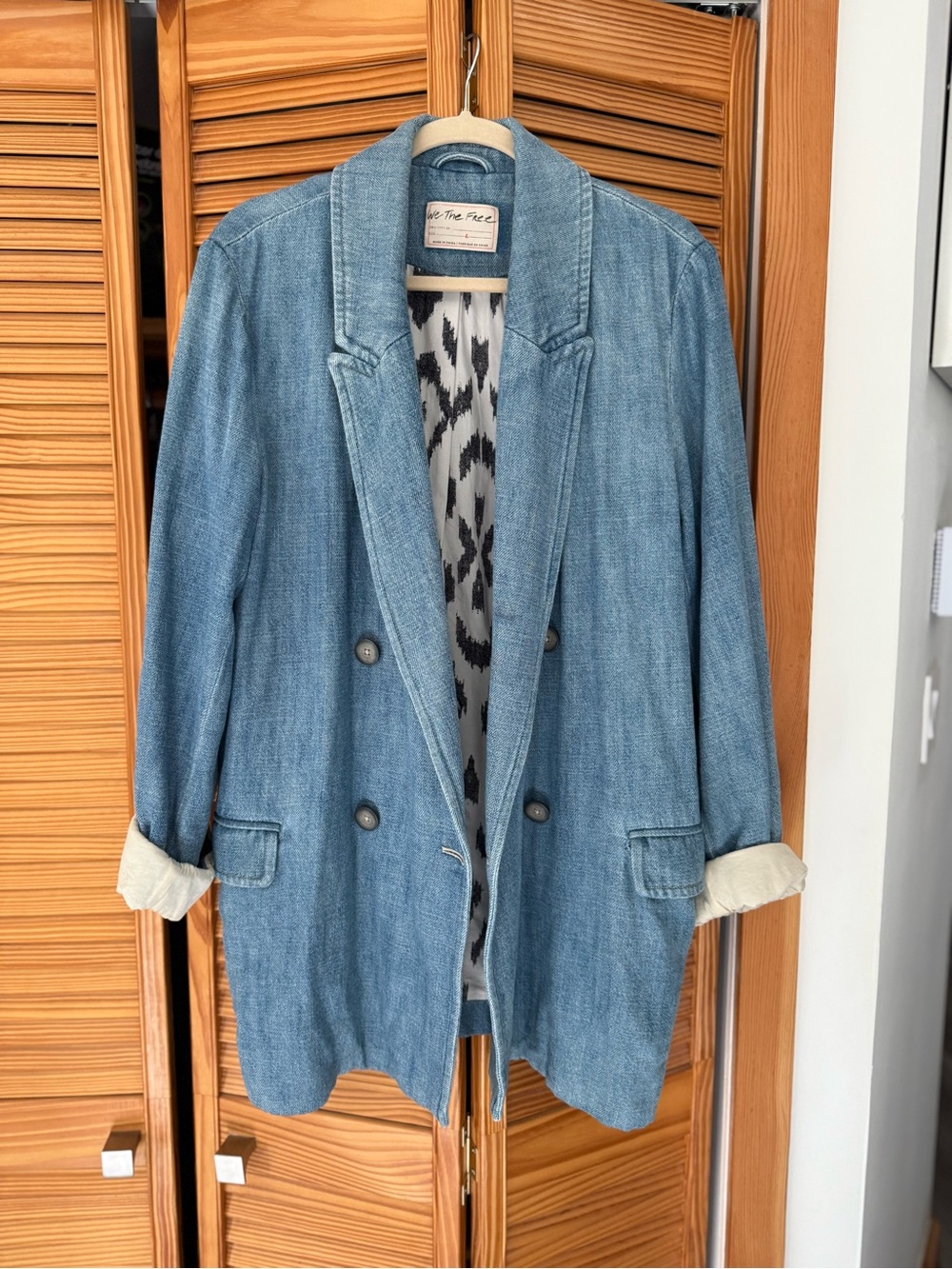 Free People Adriana Denim Double-Breasted Blazer - Picture 2 of 14